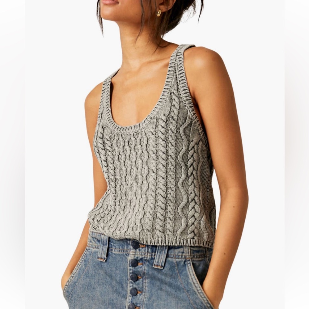 Free People NWT High Tide Sleeveless Cable Stitch 100% Cotton Sweater Tank small